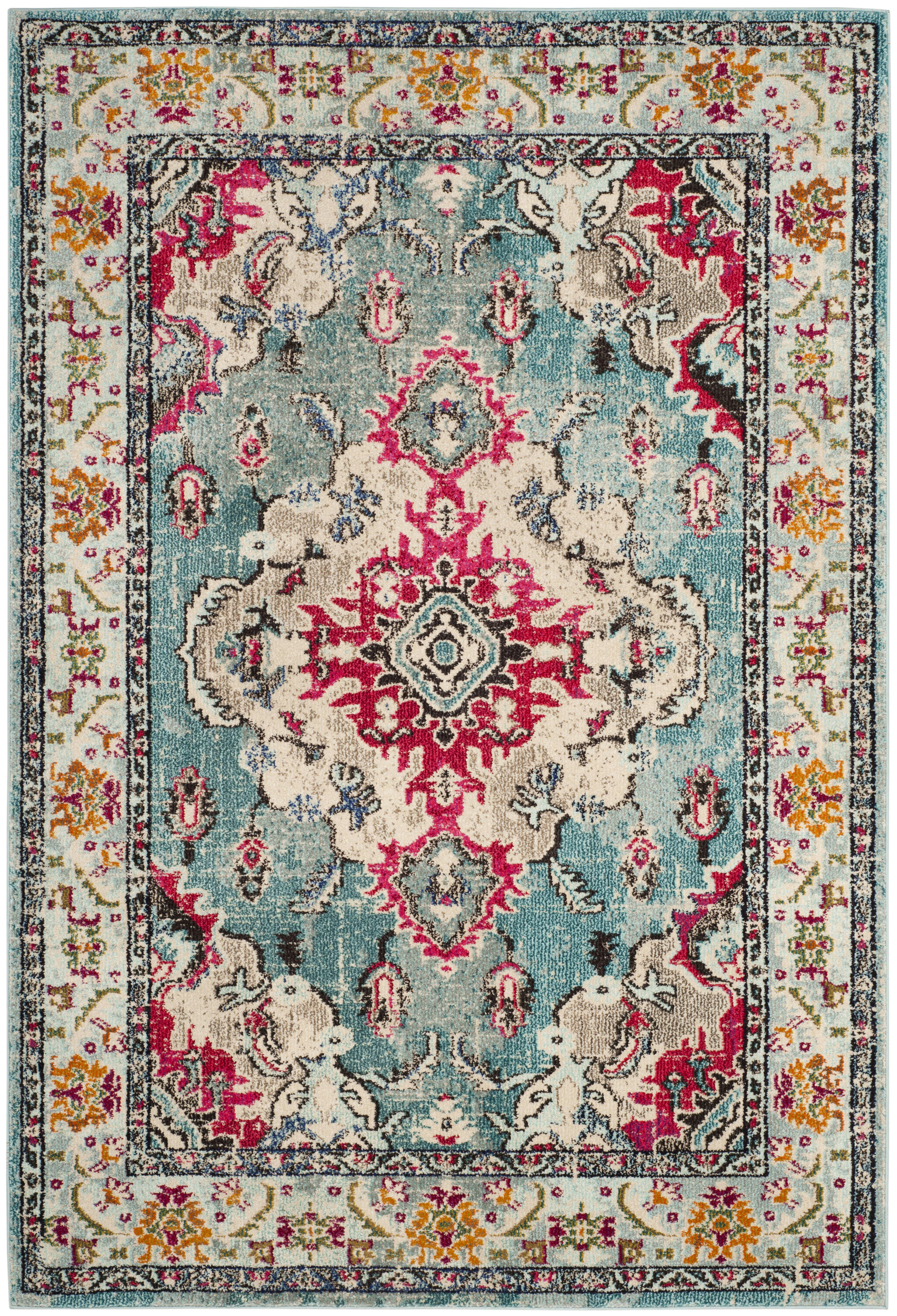 MONACO - Tapis de salon interieur en bleu ciel & fuchsia, 155 x 231 cm