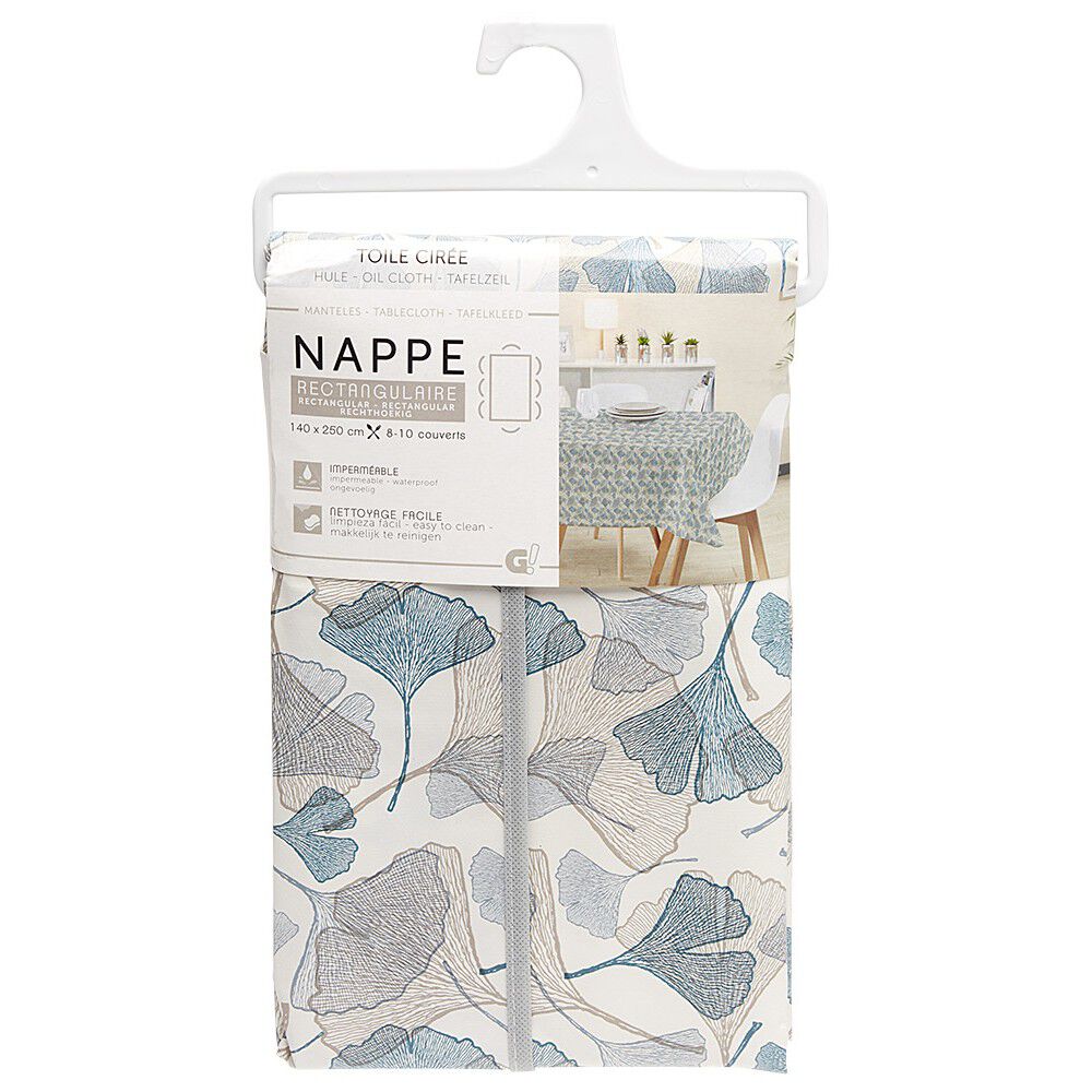 Toile cirée rectangulaire imprimée fleur pvc bleu et blanc