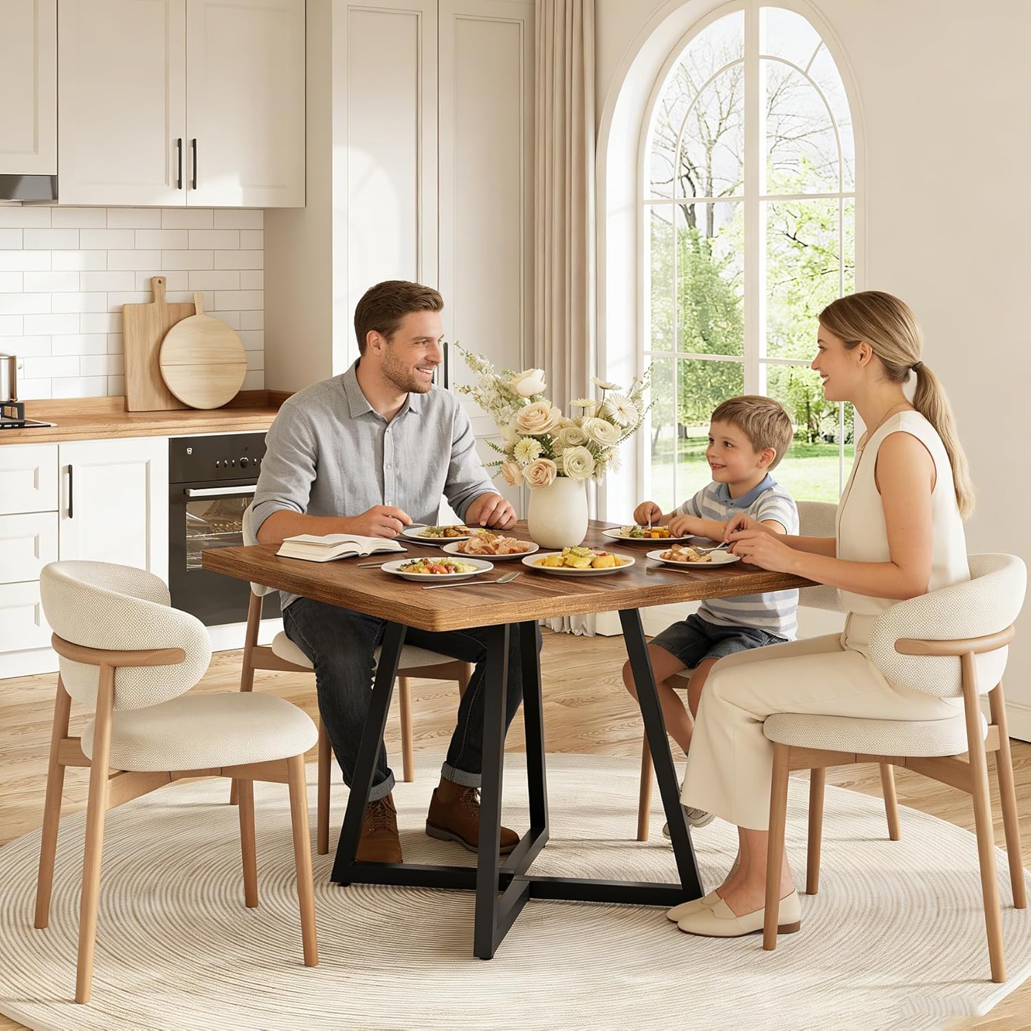 LITTLE TREE 31.5 Inches Small Dining Table for 4, Square Dinner Table for Small Space, Dining Room Tables, Rustic Brown Wooden Kitchen Table with Metal Legs, Modern Leisure Cafe Table for Apartment