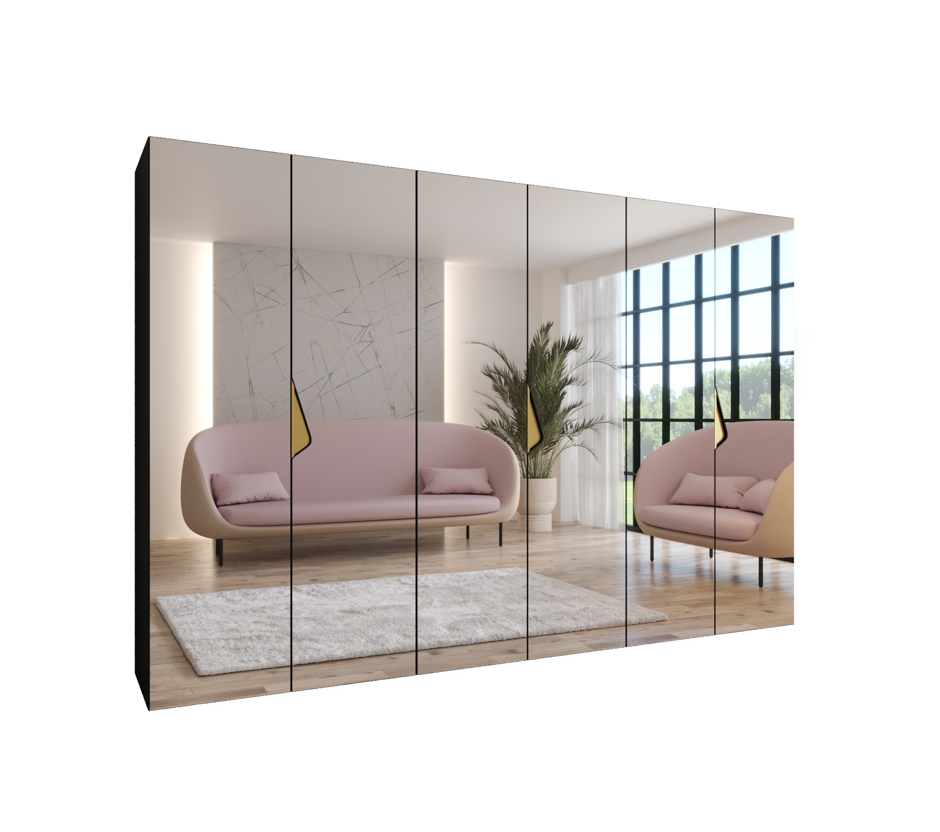 Szafa uchylna z lustrem SANDI 3 300 (3X100) wys 202 cm Czarny   u Złoty