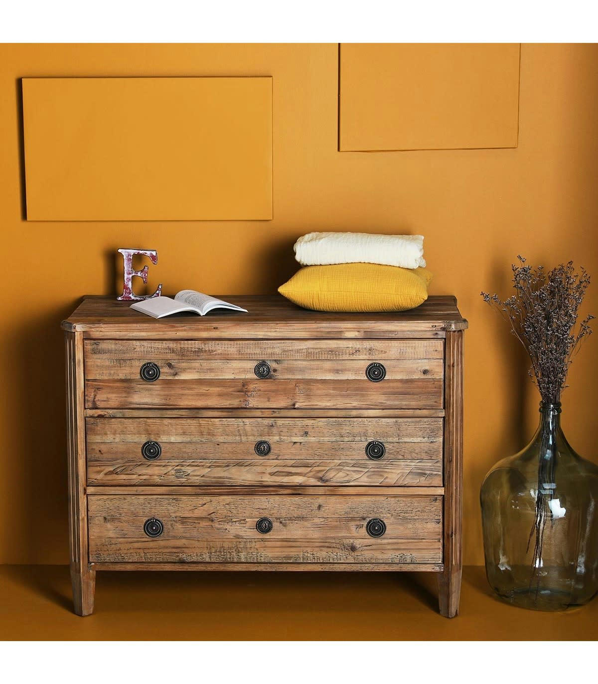 SIDONIE - Commode 3 tiroirs effet bois vieilli - L107 cm