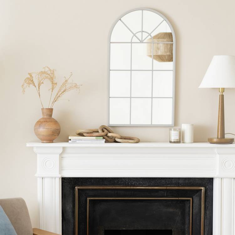 Habitat Grey Windowpane Arch Wall Mirror - 70x40cm