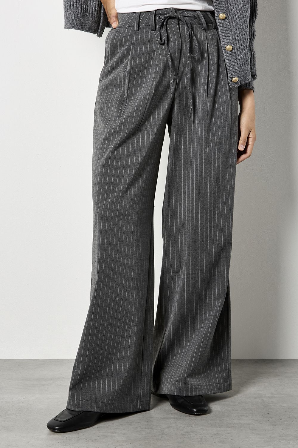 Apricot Pinstripe Wide Leg Tailored Trousers