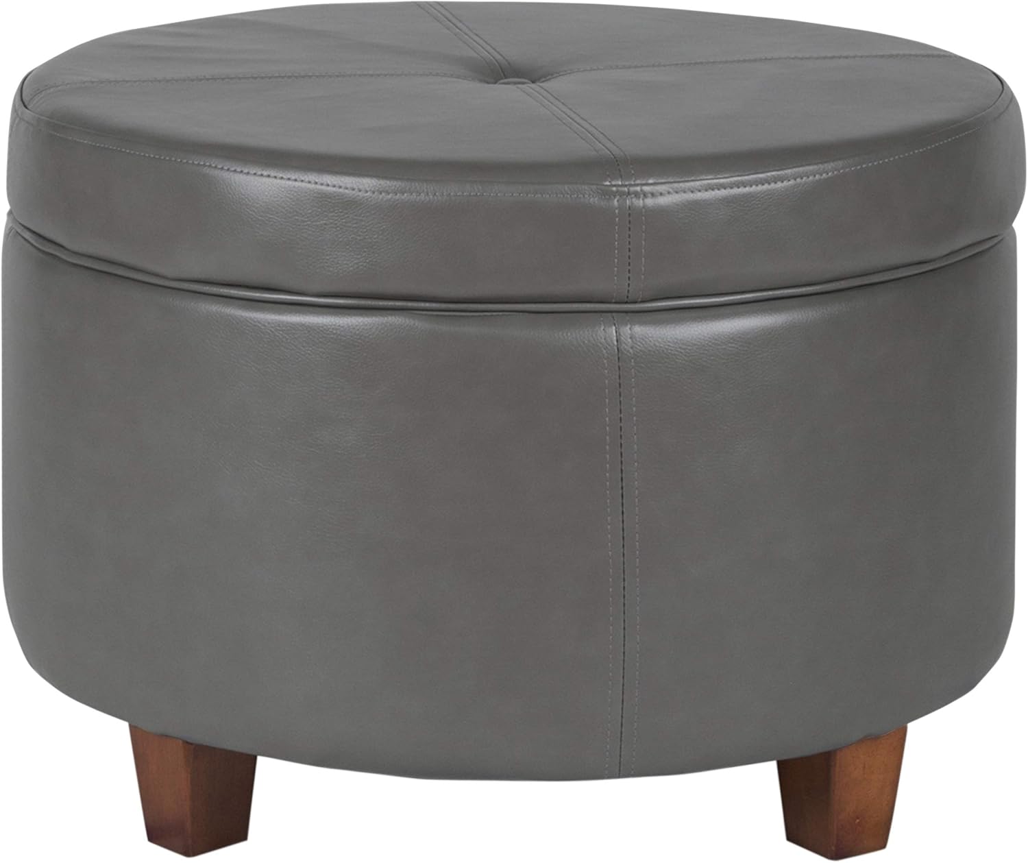 HomePop Round Leatherette Storage Ottoman with Lid, Charcoal Grey Large