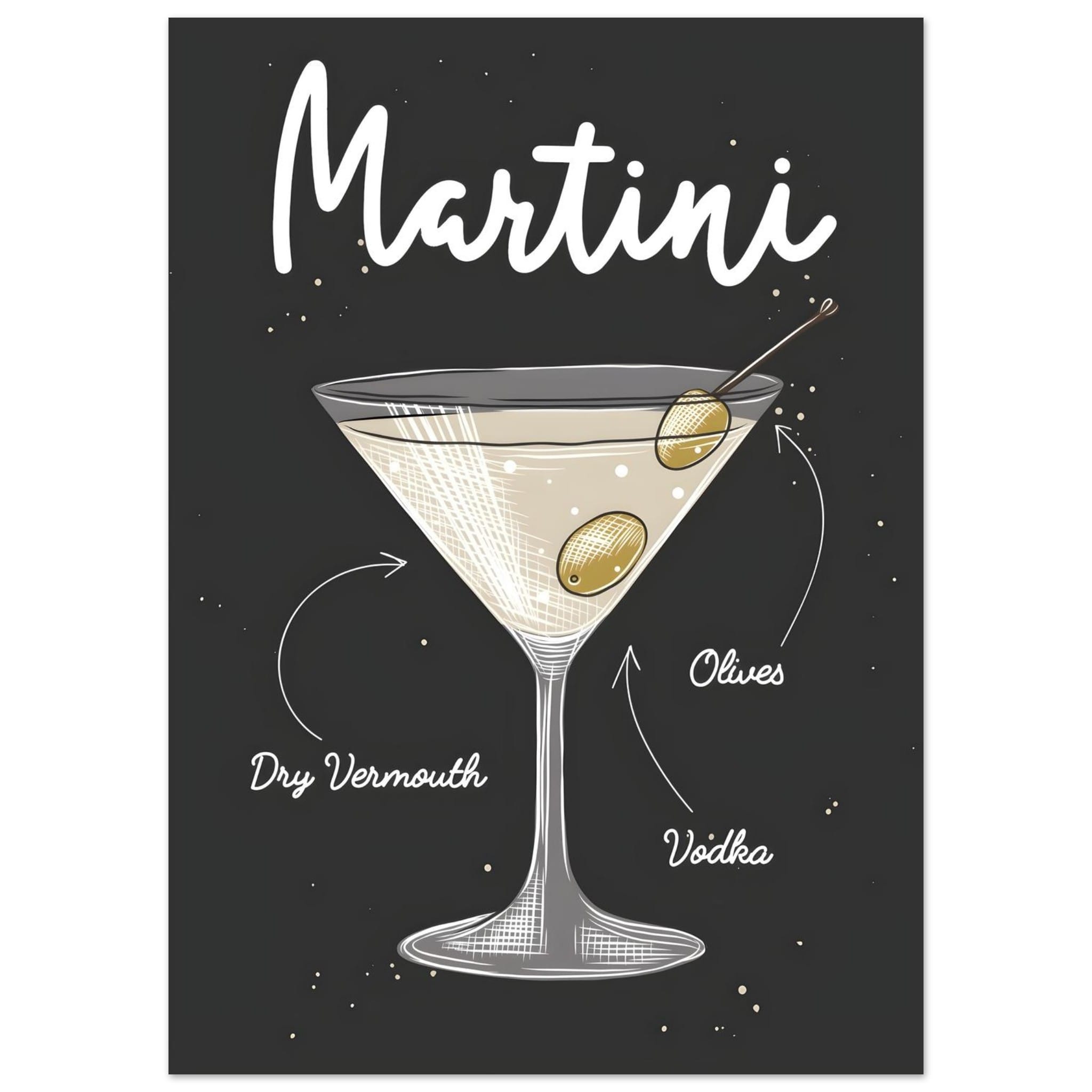 Artfulprints Martini cocktail – Illustratie  poster 50x70 cm