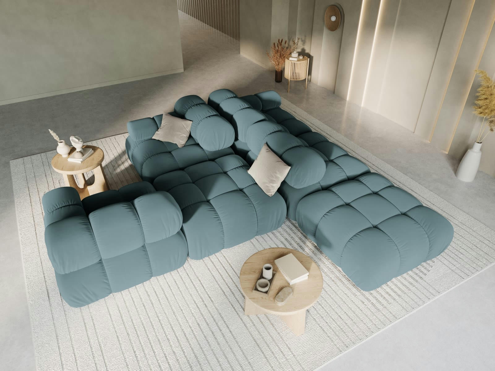 BELLIS - Canapé modulable droit 4 places en tissu velours pétrole