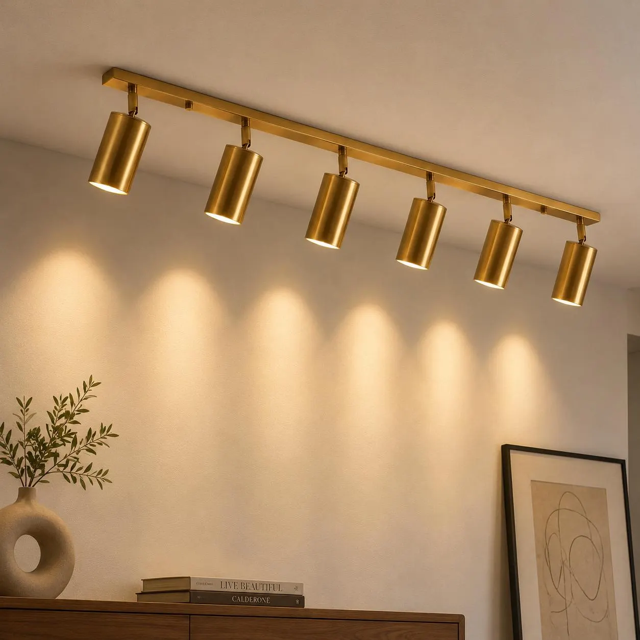 Adjustable Brass Track Lighting Fixture, Mid-Century Modern Ceiling Spotlight Lamp