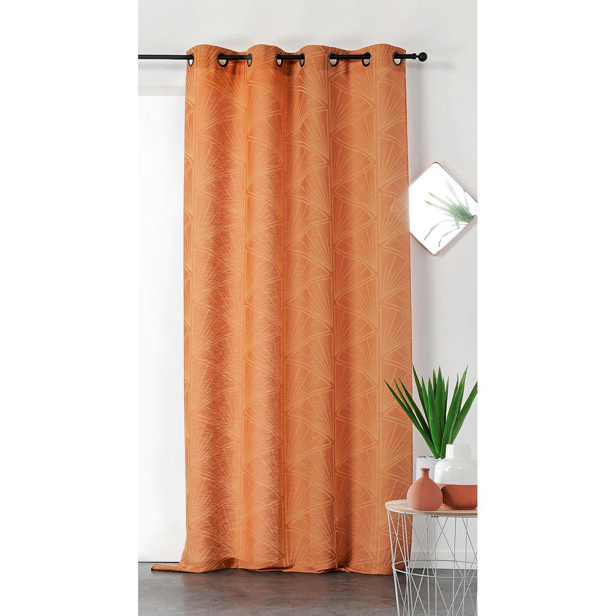 - Voilage chic aux motifs art déco polyester orange 140 x 275 cm