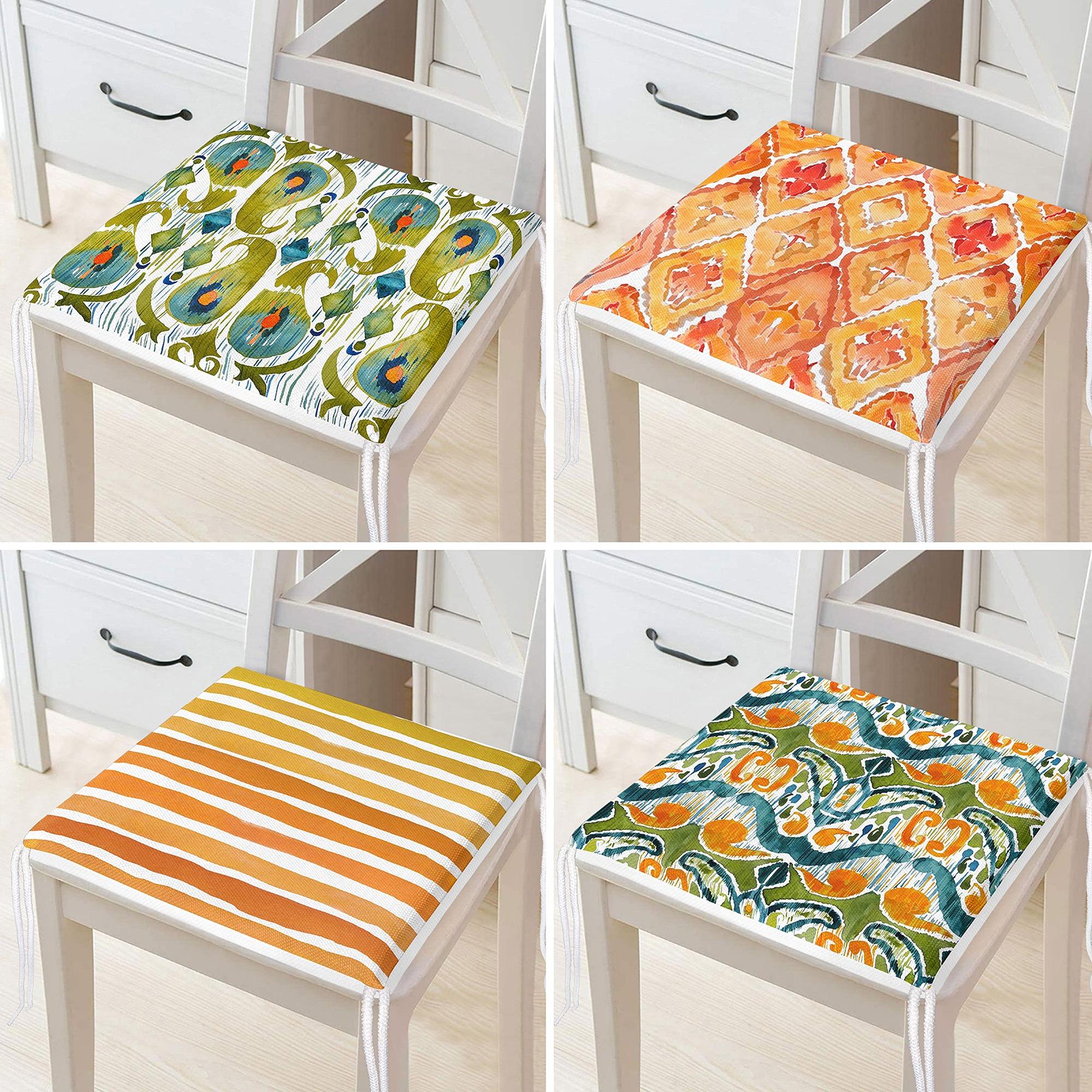 Modern Artistic Chair Cushions|Square Pads with Abstract Geometric & Organic Shapes (Set of 4)|Washable Chair Pad