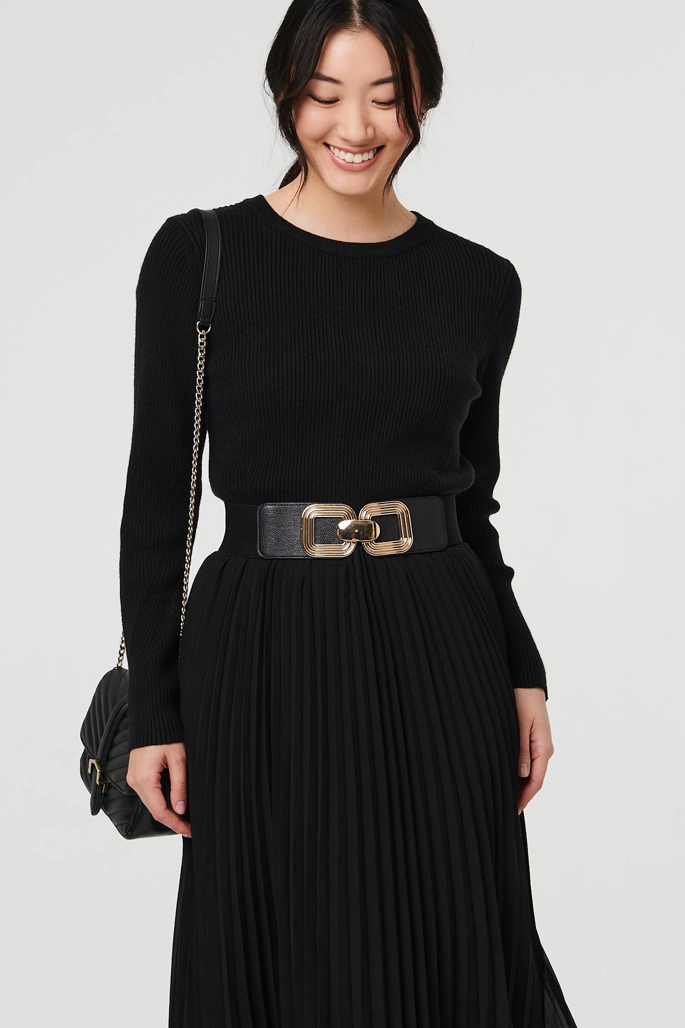 Izabel London Square Detail Stretch Wide Belt