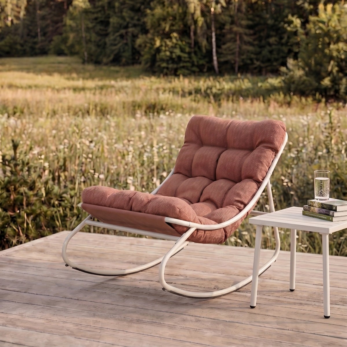 Fotel bujany TIVOLI beżowy z ceglastymi poduszkami 65x102x75,5 cm