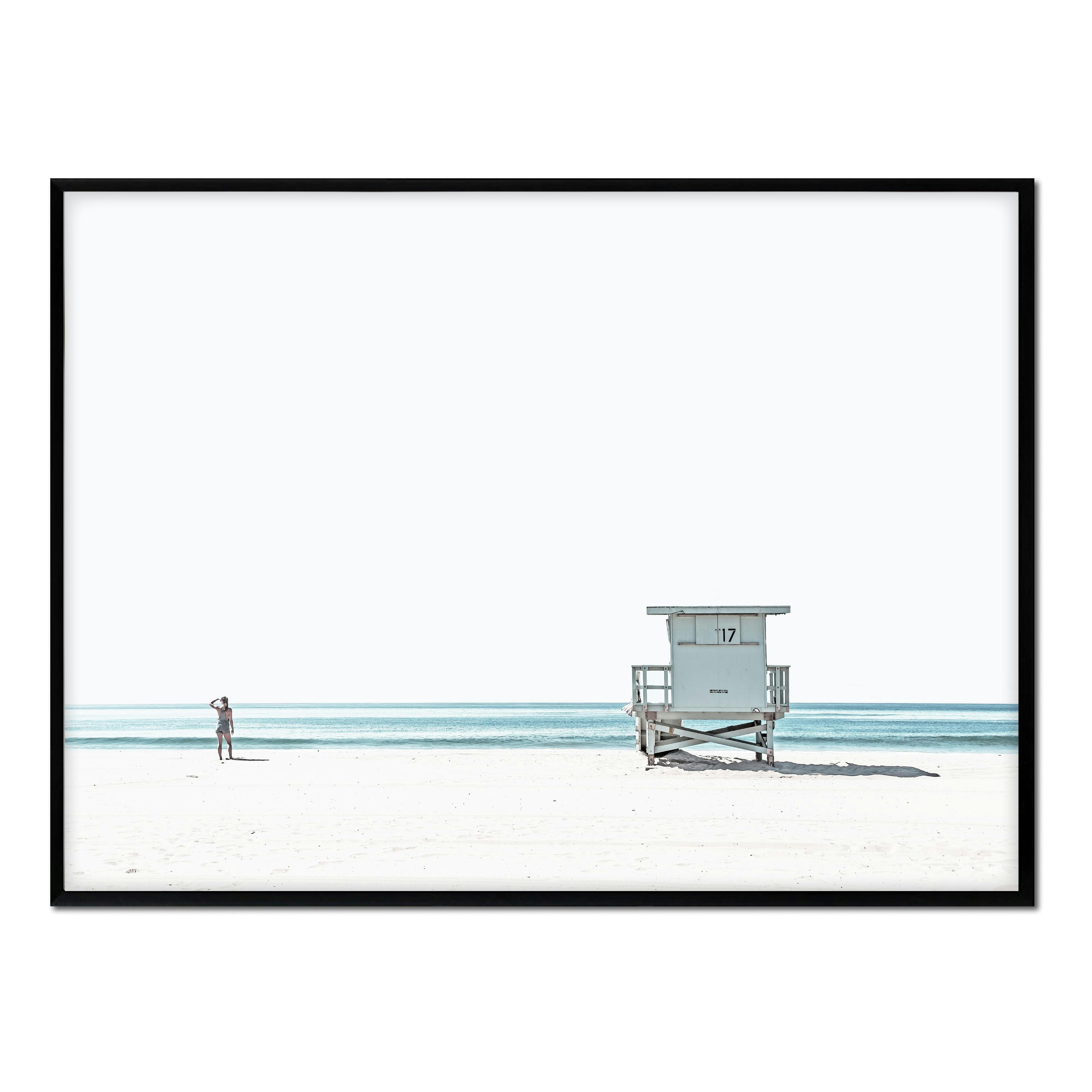 PLAYA - Affiche avec cadre noir - Poste de secours bleu - 30x40