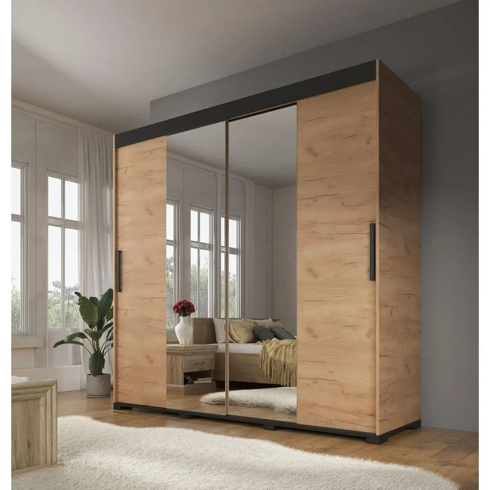 Meubella - Kledingkast Brazil - Eiken - 200 cm - Met spiegel