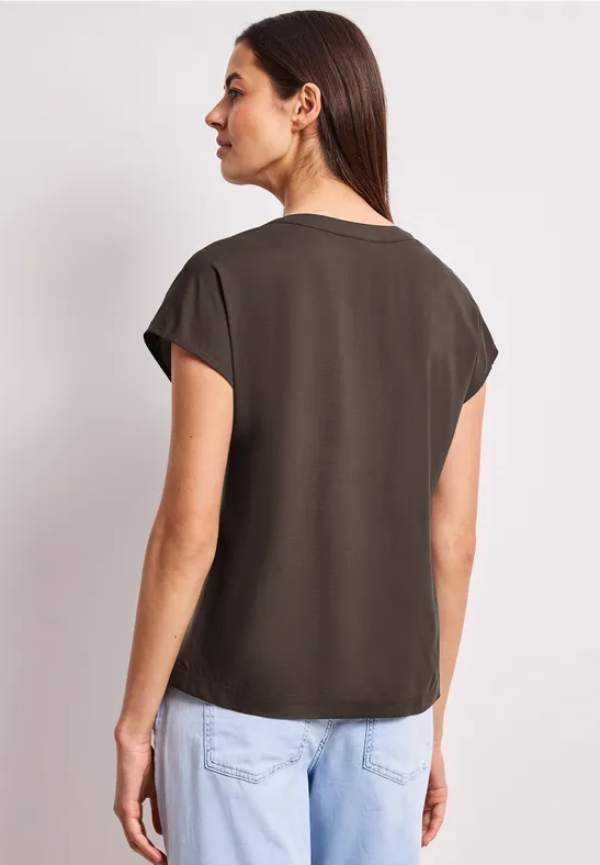 Blusenshirt in Unifarbe mit Split Neck