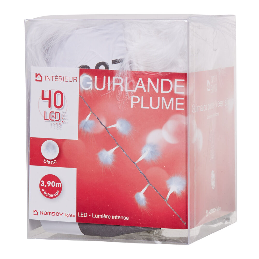Guirlande électrique plumes lumineuses blanc fixe L. 3,9 m