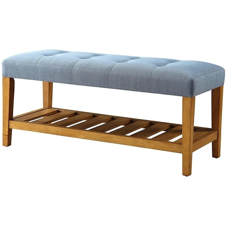 40 X 16 X 18 Blue And Oak Simple Bench
