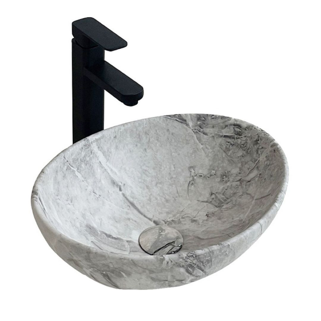 Umywalka nablatowa ceramiczna stawiana 42x34 cm imitacja kamienia okrągła