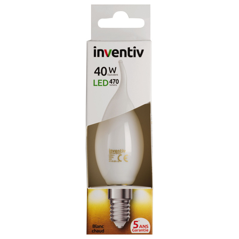 Ampoule LED flamme Coup de Vent E14 4 W 470 lm blanc chaud INVENTIV