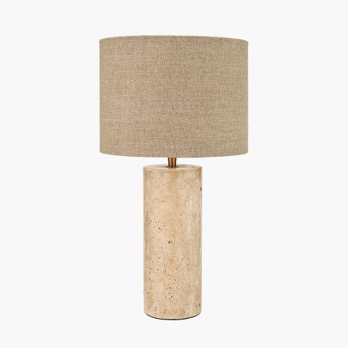 Ruma Limestone Cylinder Table Lamp with Hessian Shade