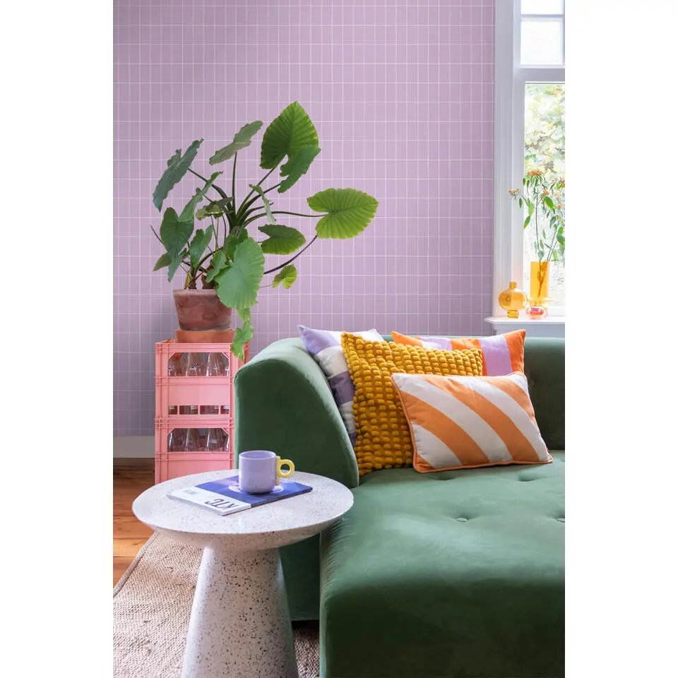 ESTAhome behang kleine tegeltjes lila paars en wit - 53 cm x 10.05 m