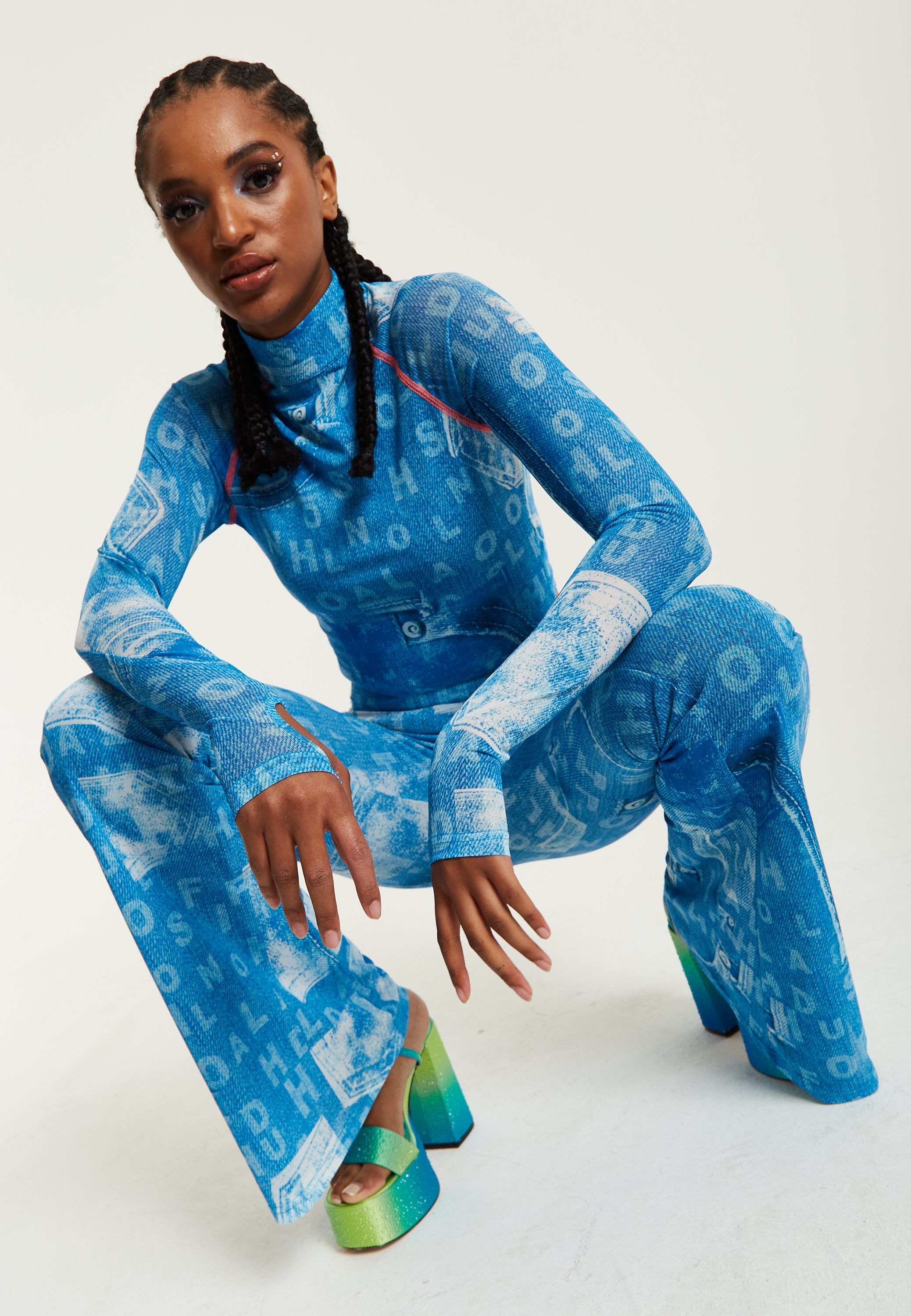 House of Holland Denim Print Flare Trousers
