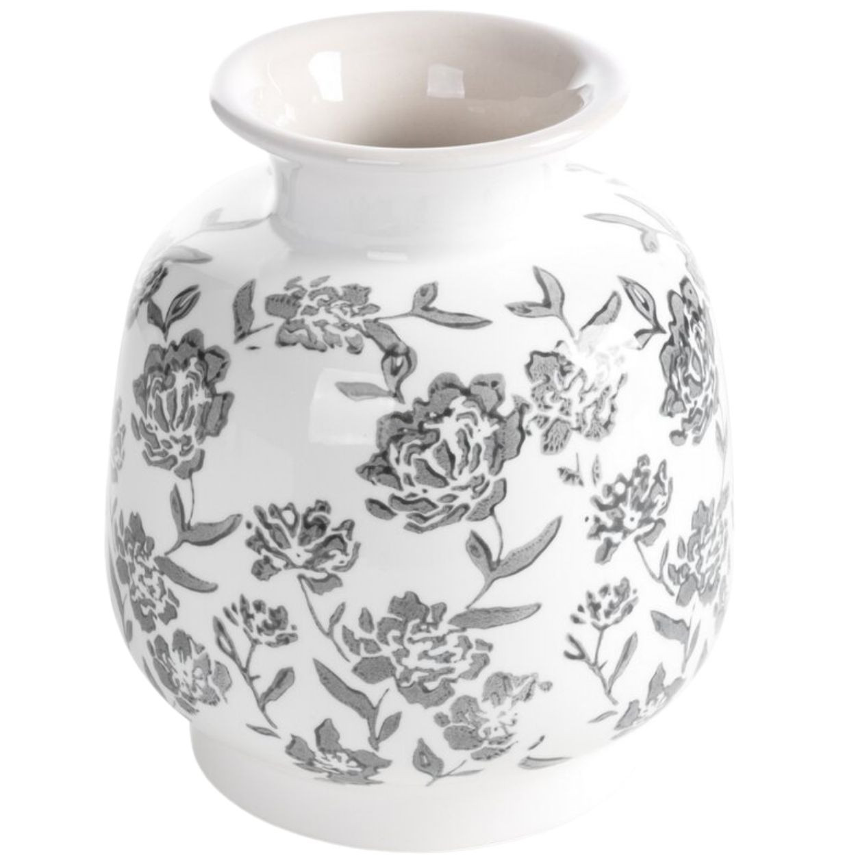 Wazon dekoracyjny VIVIAN ceramiczny w kwiaty biało szary 16x19 cm