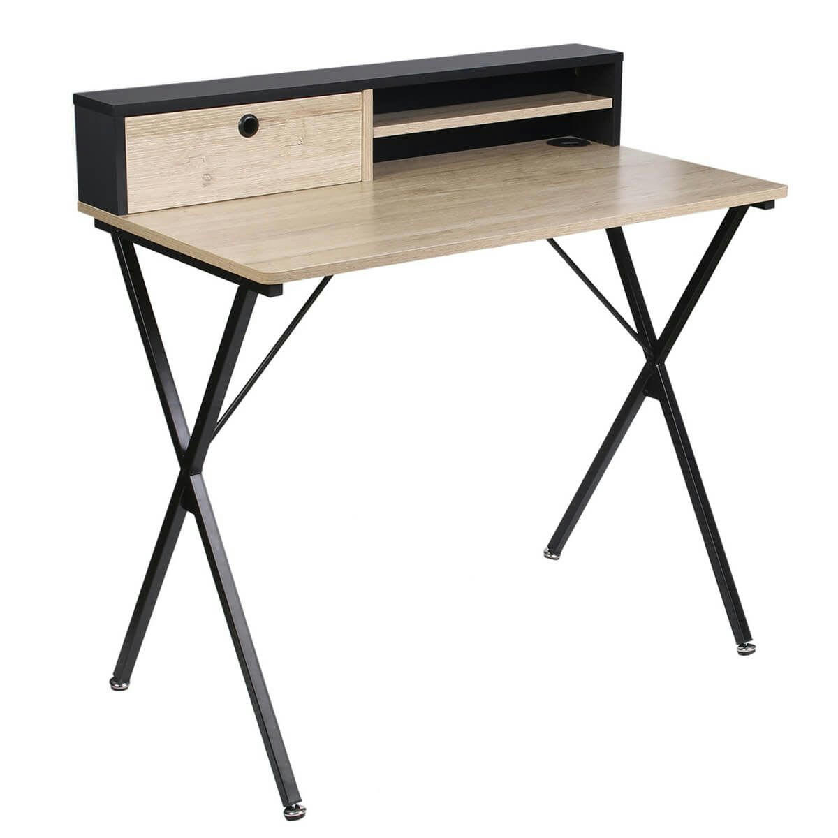 CAHILL - Bureau  multi-rangement effet bois et noir