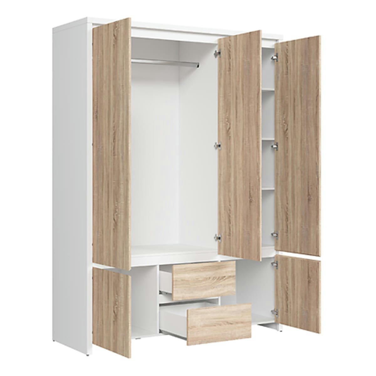 - Armoire 3 portes panneaux agglomérés naturel et blanc