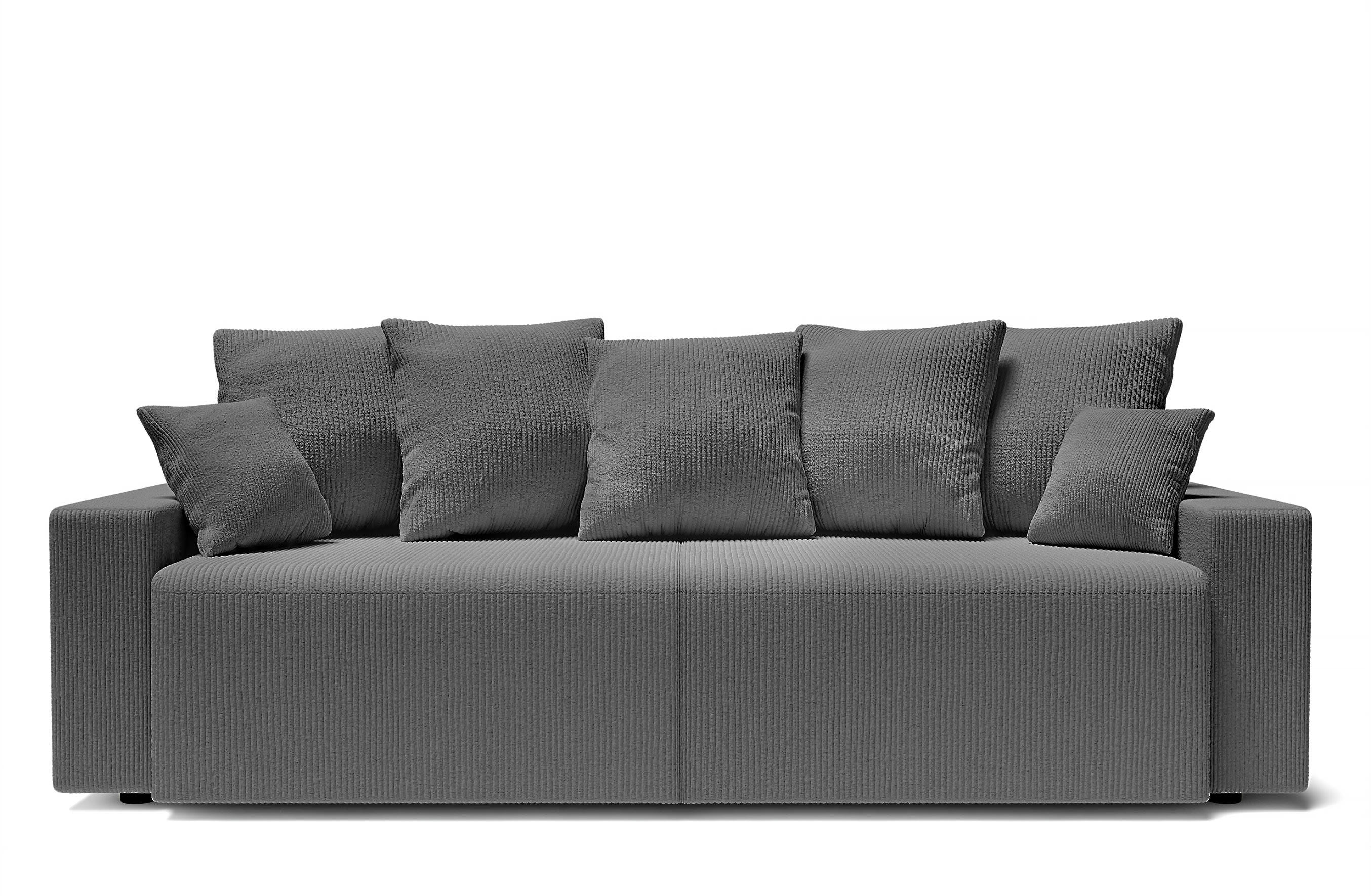 ALMA - Canapé droit convertible en velours côtelé 3 places gris souris