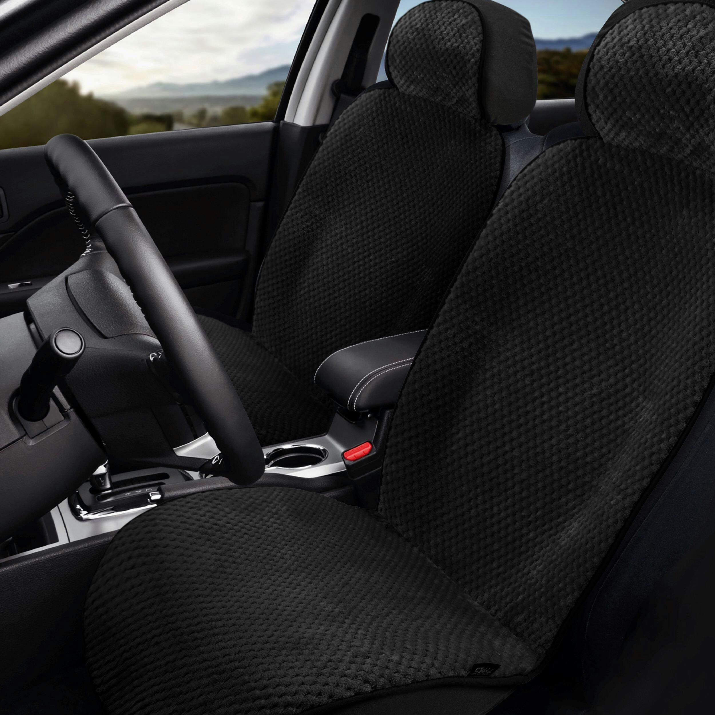 Type S Puff Faux Fur Slip On Textured Seat Cover, Black