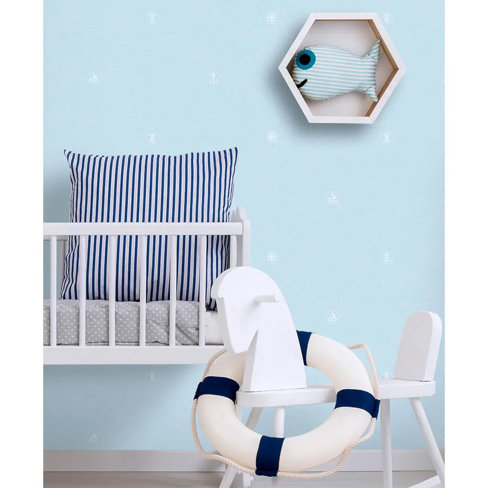 Sanders & Sanders behang symbolen blauw - 53 cm x 10 m