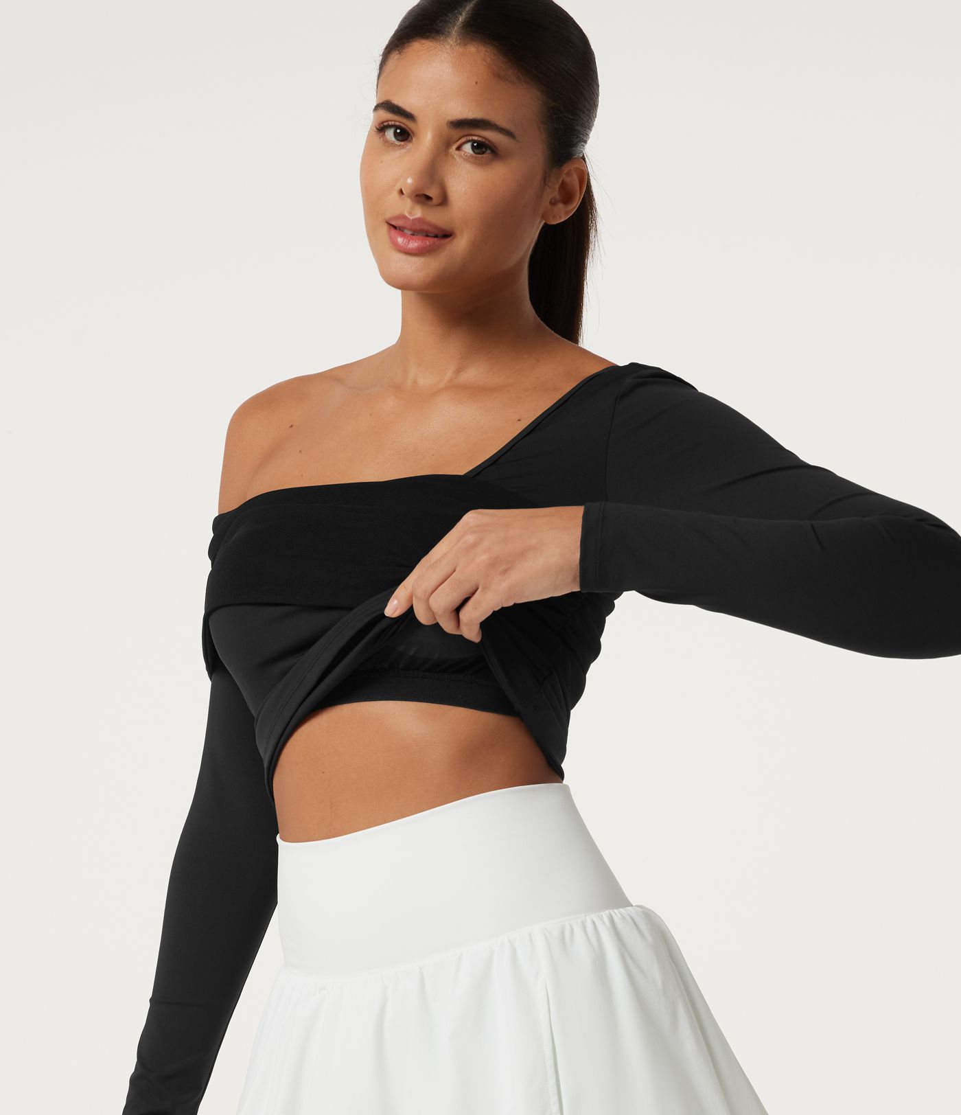 Haut de sport yoga SoftlyZero™ Airy effet frais InstantCool asymétrique, manche longue et coussinets amovibles
