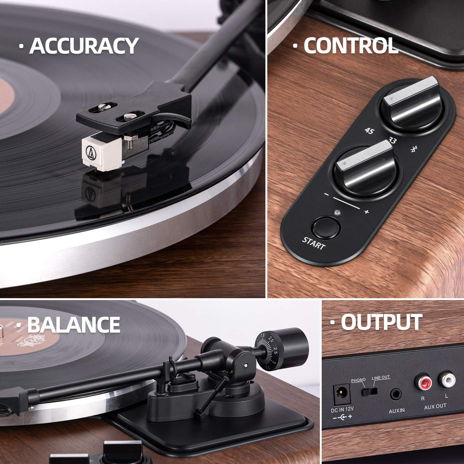 1 by ONE High Fidelity Belt Drive Turntable with Built-in Speakers  Vinyl Record Player with Magnetic Cartridge  Wireless Playback and Aux-in Functionality  Auto Off