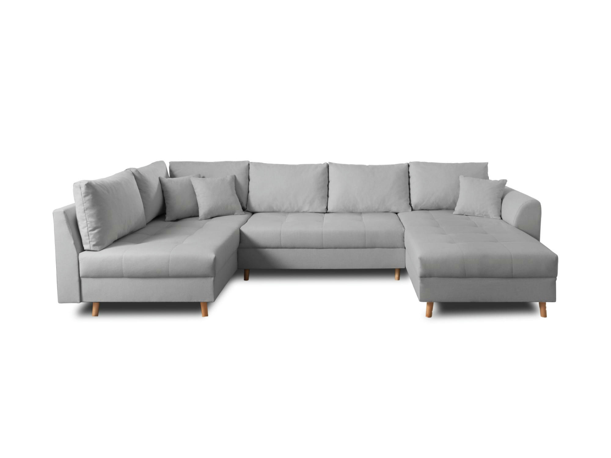 RUNE - Canapé panoramique 7 places angle gauche en tissu gris clair