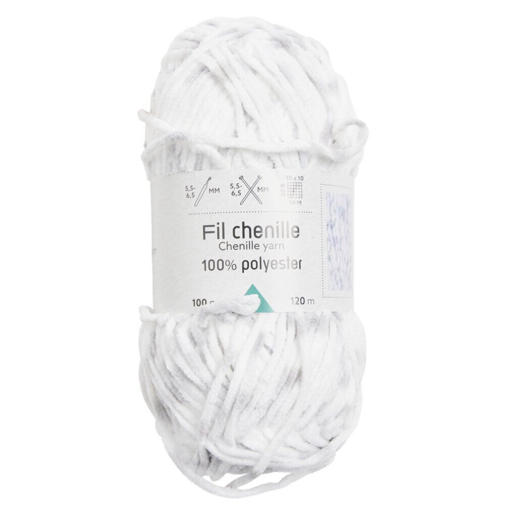 Pelote de fil à tricoter chenille blanc 120m