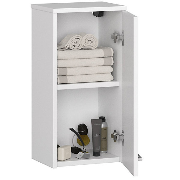 Armoire salle de bains AKORD FIN Meuble Haut Suspendue Blanche 30 cm 1 porte façade Blanche 2 étagères 30x22,5x60 cm