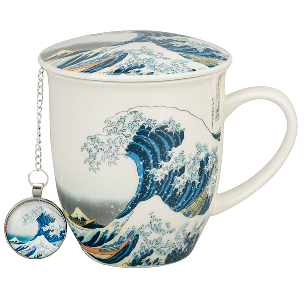 Kubek z zaparzaczem pokrywką i zawieszką wzór THE GREAT WAVE HOKUSAI 400 ml