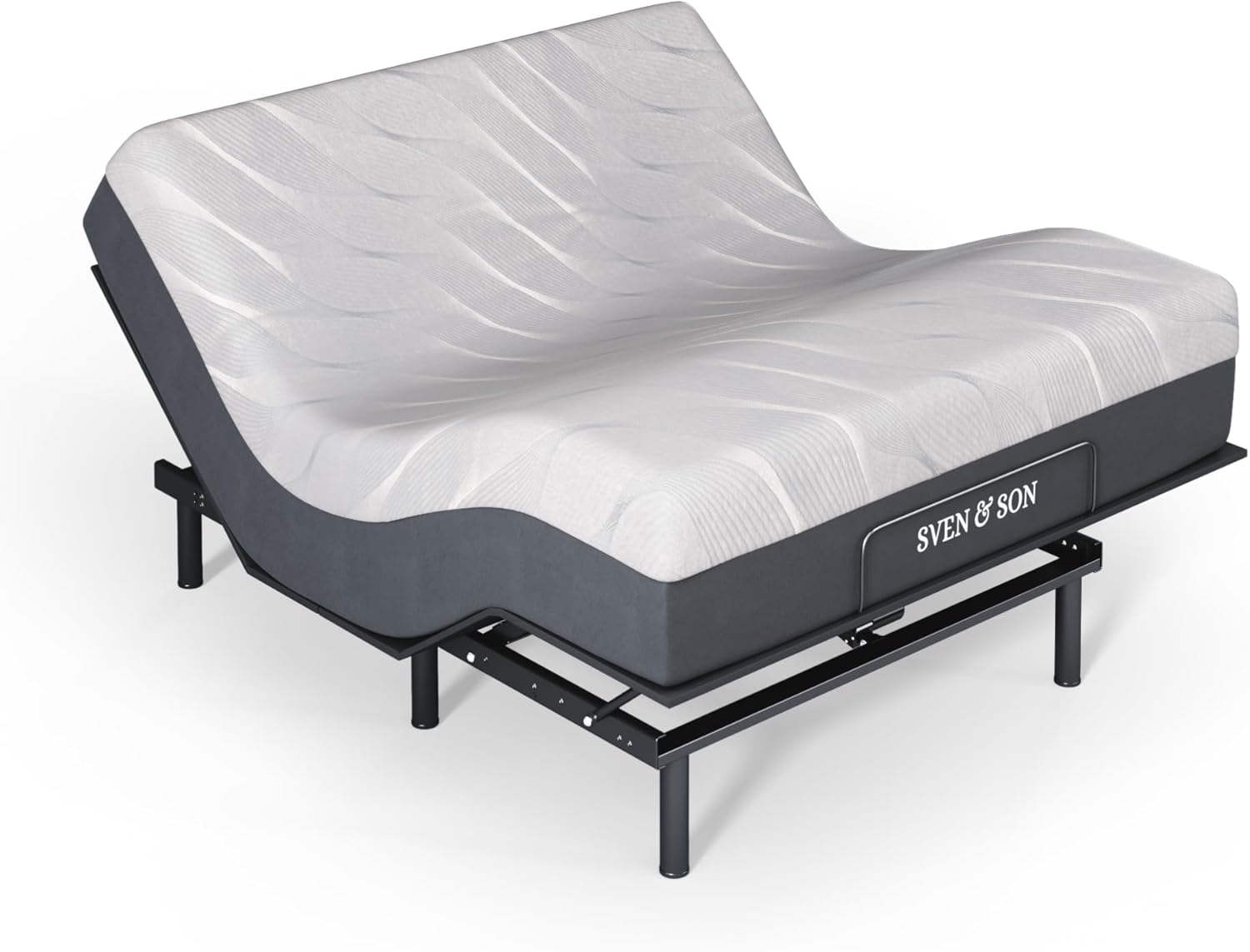 Sven and Son Essential Adjustable Bed Base (Frame) + 14 inch Hybrid Spring Matt (Medium Soft), Easy Assembly, Head and Foot Lift, Memory Positions, Zero Gravity, Wireless Remote - Queen