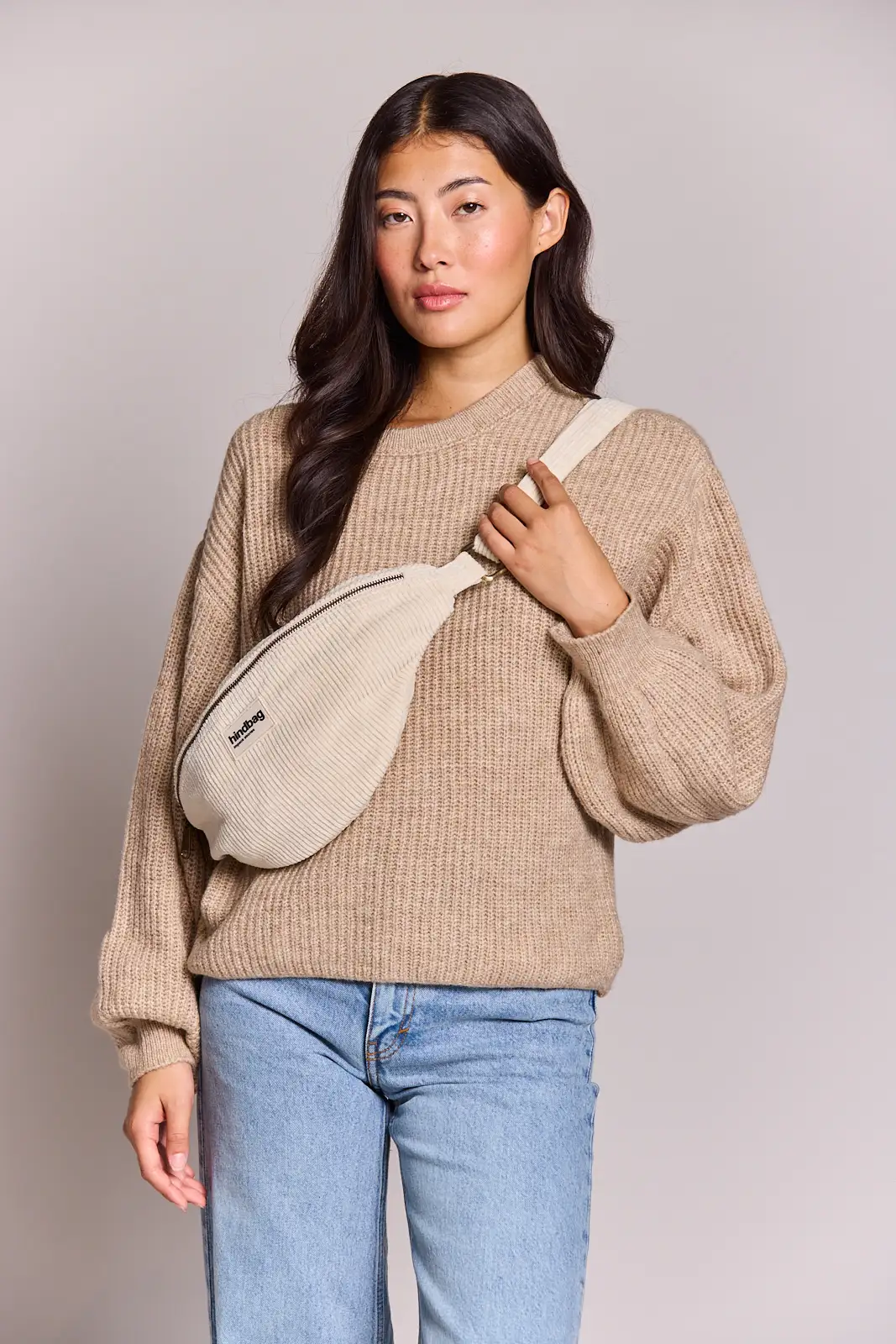Sac banane L Sasha Velours Beige