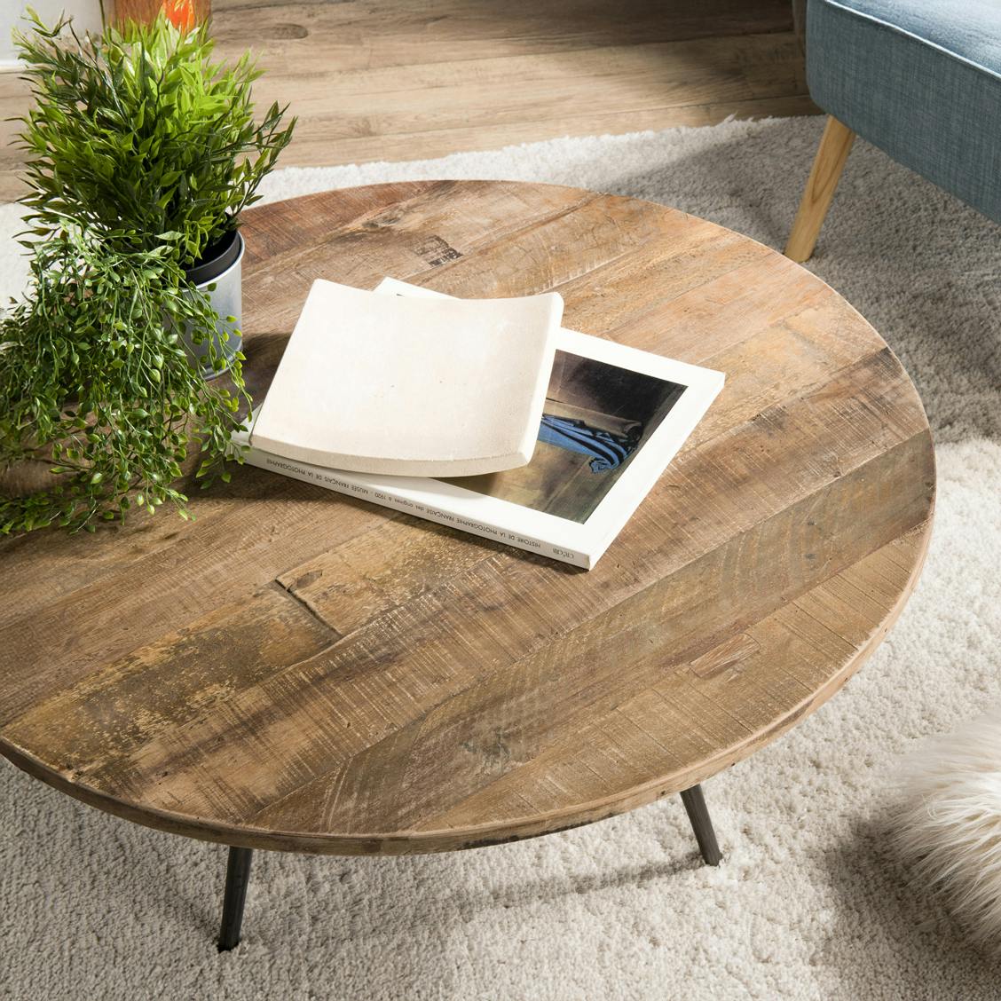 Table d'appoint ronde teck recyclé métal GM SWING