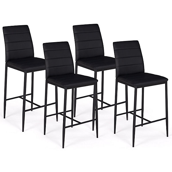 Lot de 4 tabourets ROMANE en PVC noir design contemporain chaises de bar rembourrées