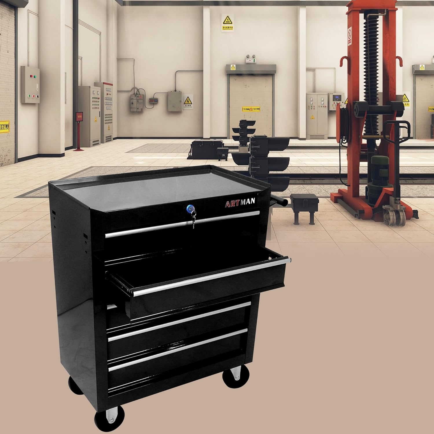 RYH 5Drawers Rolling Tool Chest & Tool Box on Wheels | Heavy Duty Metal Cart with Ball Bearing Drawers | Fits US General Tool Box for Garage Storage (Black, 5 Drawers（29.9 H × 24.2 W × 12.9 D)