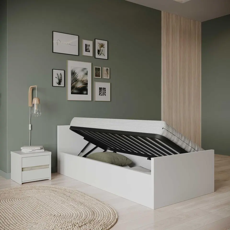 Kofferbed Clyde - 90x200cm - met lattenbodem - wit