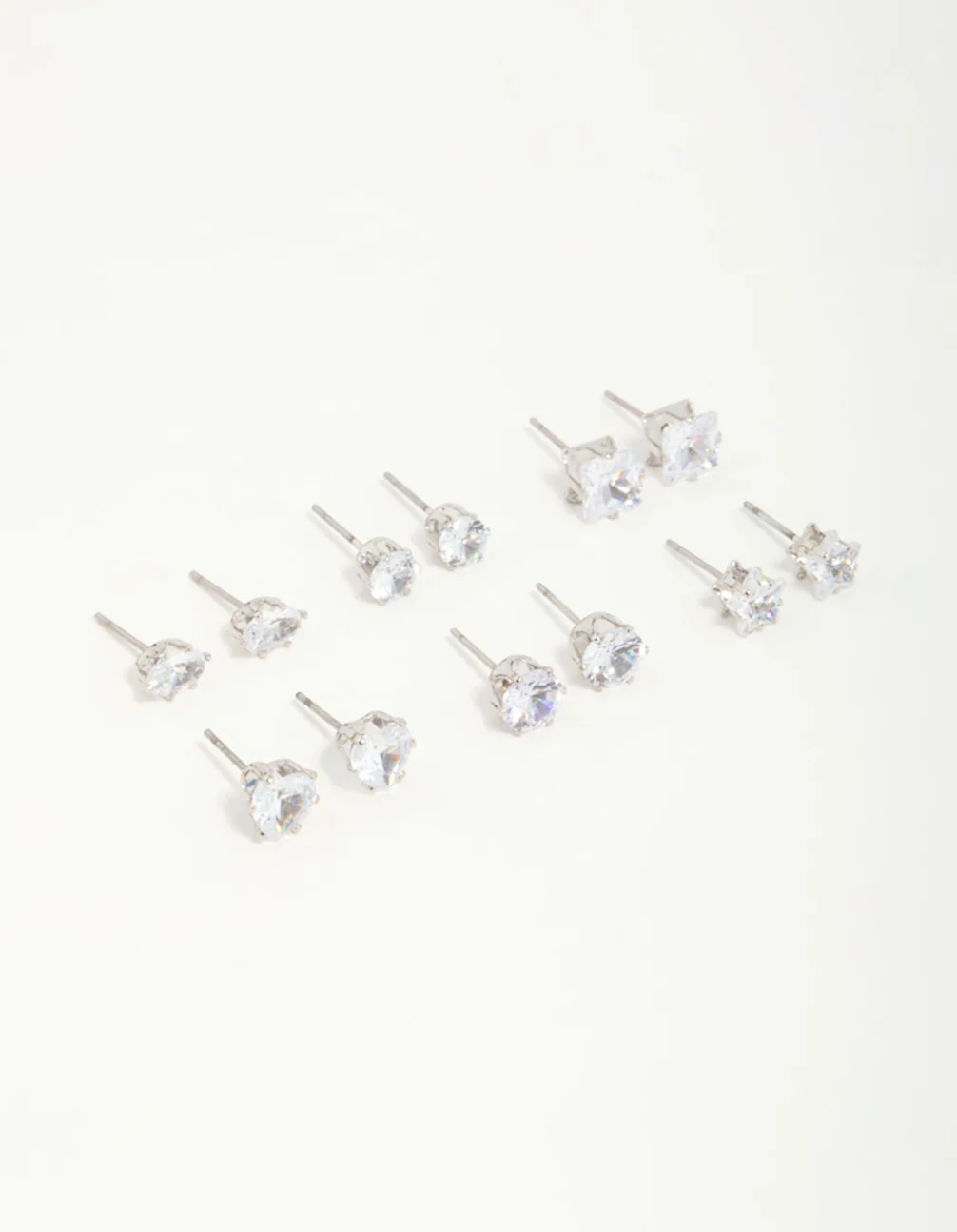 Silver Diamante Geometric Stud Earrings 6-Pack