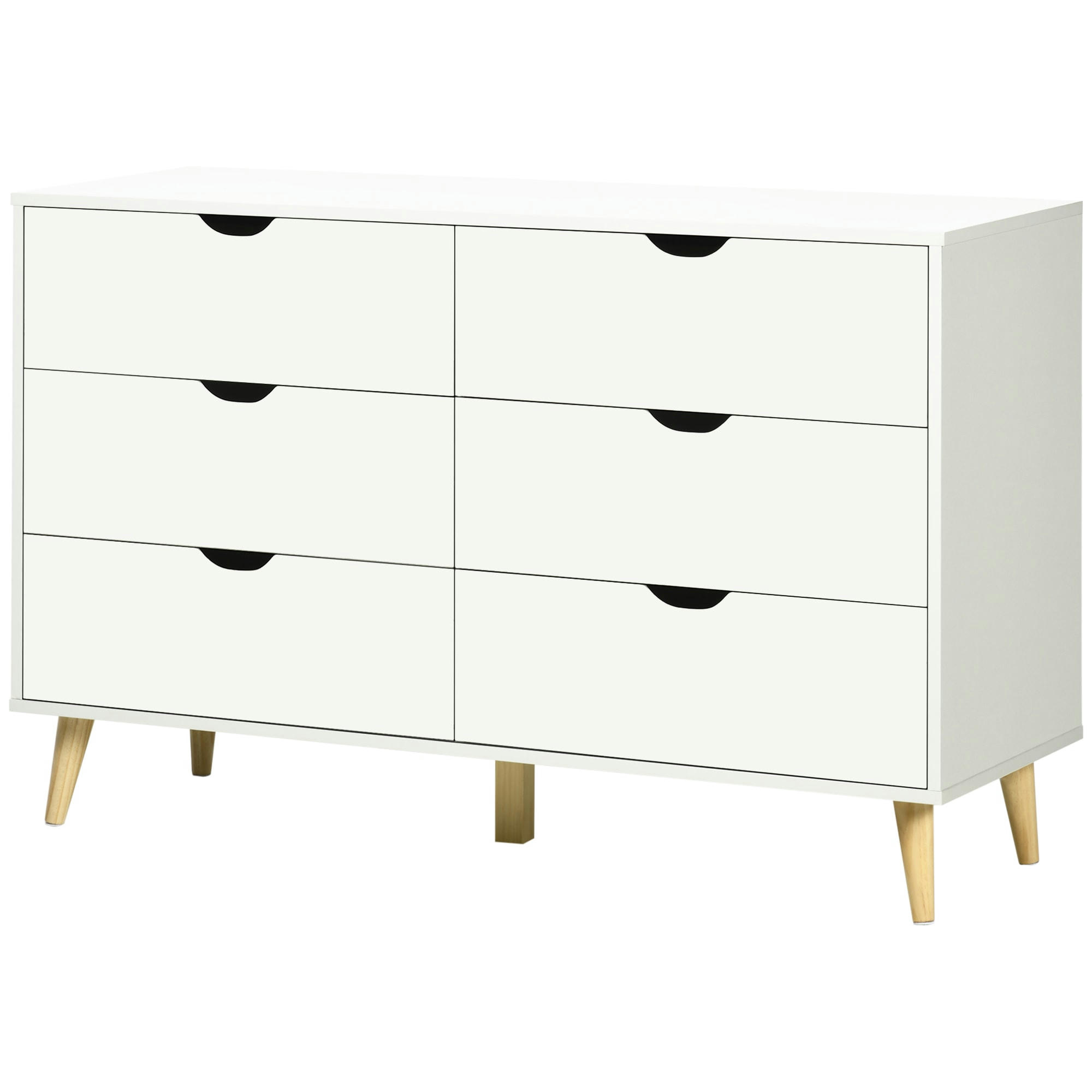 - Commode 6 tiroirs design scandinave bois pin panneaux blanc