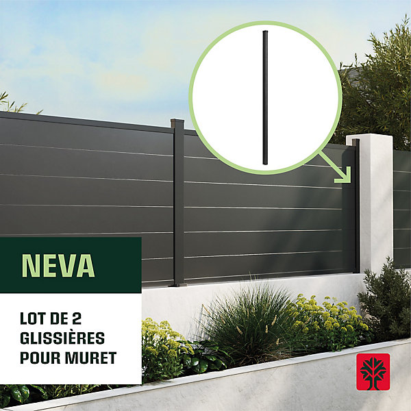 Glissière vendue par 2 en aluminium anthracite pour départ mural Neva Klikstrom, hauteur unitaire 95cm