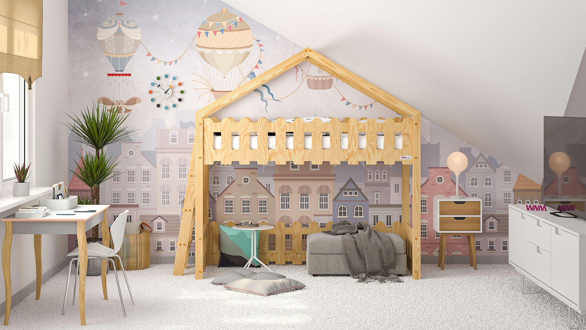 - Lit mezzanine en contreplaqué de pin 200x90 naturel