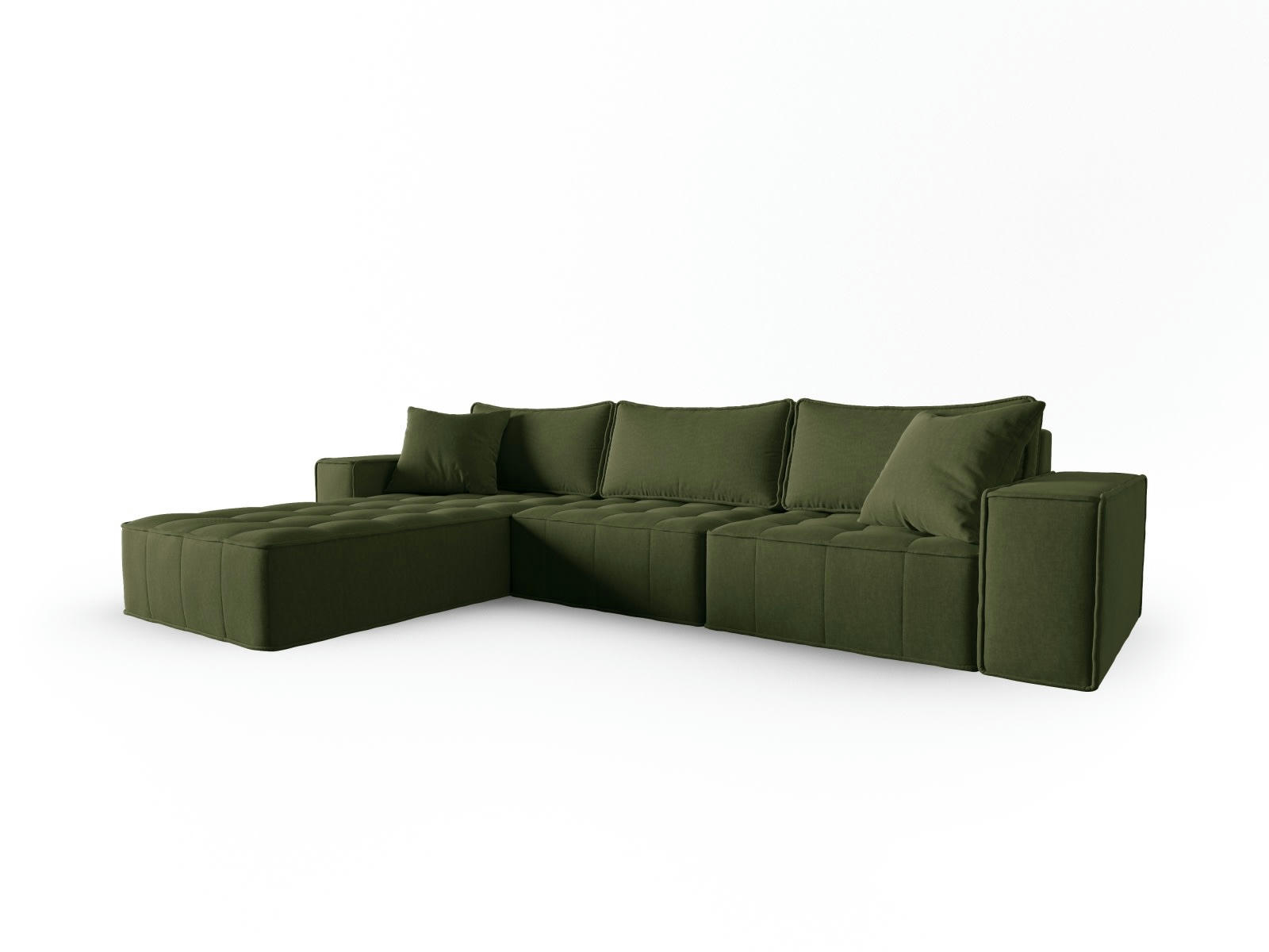 MIKE - Canapé d'angle gauche modulable 5 places en tissu structurel vert