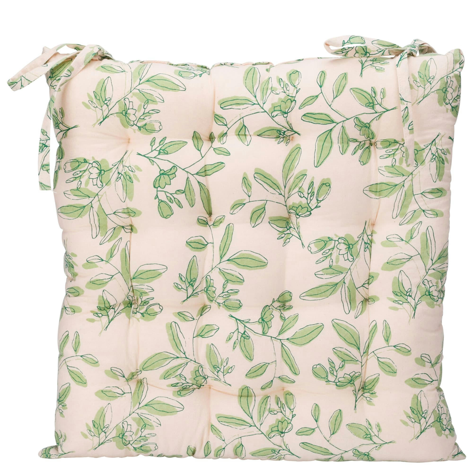- Coussin de chaise beige et vert feuillage 40x40cm