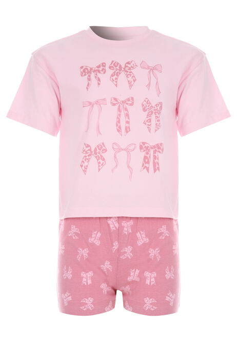 Girls Pink Bow Short Pyjama Set